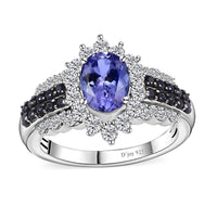 Tanzanite and Multi Gemstone Ring in Platinum Over Sterling Silver (Size 10.0) 2.40 ctw