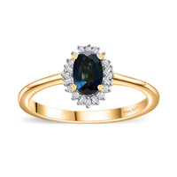AAA Monte Belo Indicolite and Diamond Ring in Vermeil Yellow Gold Over Sterling Silver (Size 10.0) 0.60 ctw
