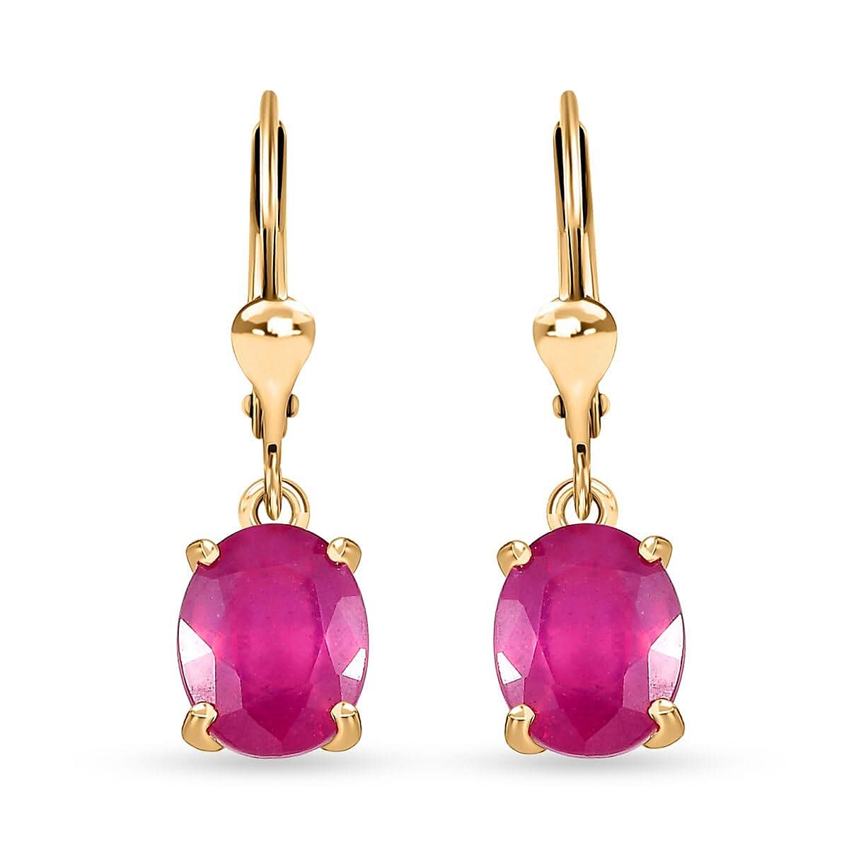 TLV Niassa Ruby (FF) Lever Back Earrings in Vermeil YG Over Sterling Silver 5.60 ctw