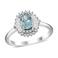 Premium Aqua Kyanite and White Zircon Halo Ring in Platinum Over Sterling Silver (Size 6.0) 1.65 ctw