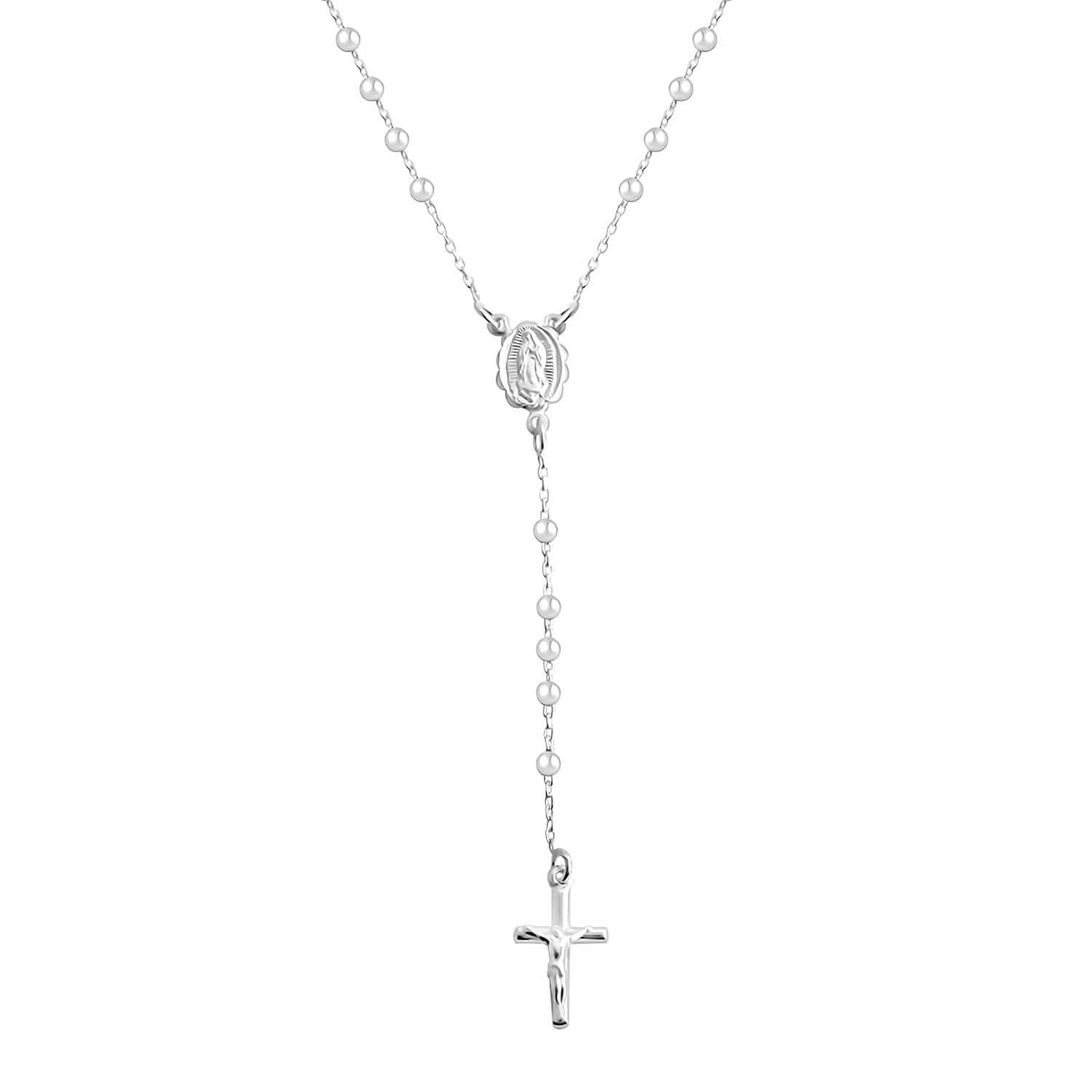 Italian Sterling Silver 3mm Rosary Necklace 24 Inches 8.10 Grams