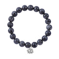 Black Labradorite Beaded Stretch Bracelet with Rose Charm in Sterling Silver 140.00 ctw - Sticky add to cart bar