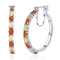 Crimson Fire Opal and Ethiopian Welo Opal Hoop Earrings in Platinum Over Sterling Silver 1.90 ctw - Sticky add to cart bar