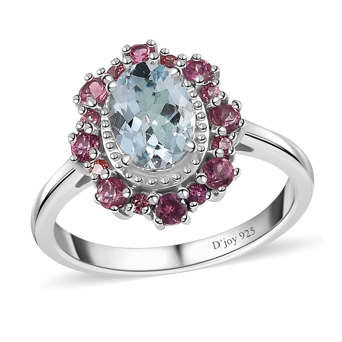Premium Mangoro Aquamarine and Lotus Garnet Ring in Platinum Over Sterling Silver (Size 10.0) 1.75 ctw