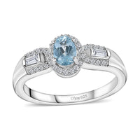 Premium Mangoro Aquamarine and White Zircon Ring in Platinum Over Sterling Silver (Size 10.0) 0.75 ctw