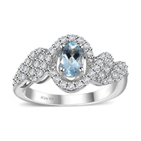 Premium Mangoro Aquamarine and White Zircon Ring in Platinum Over Sterling Silver (Size 10.0) 0.90 ctw