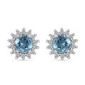 Premium Mangoro Aquamarine and White Zircon 1.15 ctw Sunburst Halo Earrings in Platinum Over Sterling Silver - Sticky add to cart bar