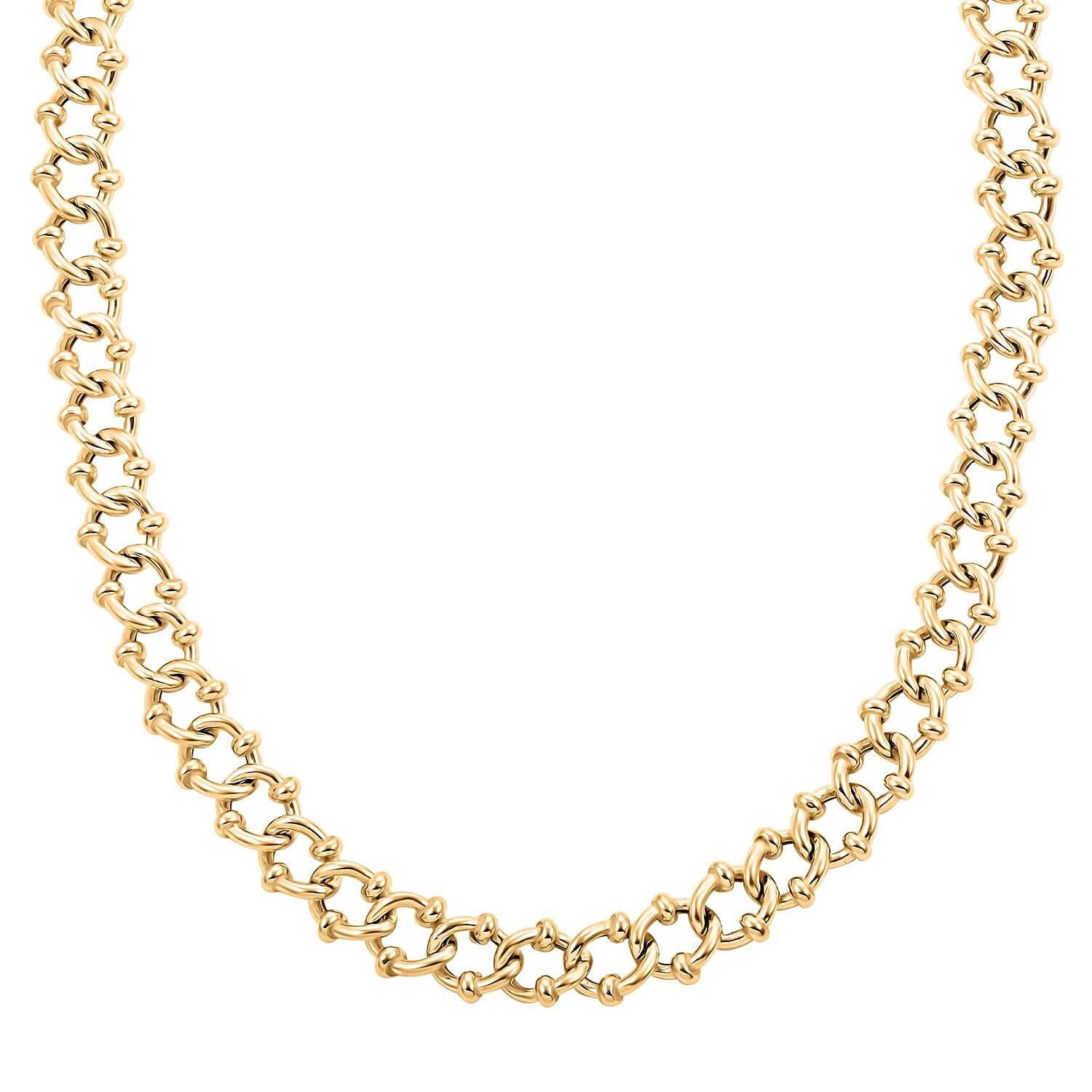 Italian 14K Yellow Gold Over Sterling Silver Fancy Curb Link Necklace 20 Inches 48.50 Grams