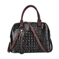 Black Crocodile Embossed Genuine Leather Crossbody Bag (12.2"x5"x8.7") with Handle Drop and Shoulder Strap 57" - Sticky add to cart bar