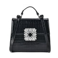 Black Crocodile Embossed Genuine Leather Crossbody Bag (10"x4.72"x8.3") with Handle Drop and Shoulder Strap (57") - Sticky add to cart bar