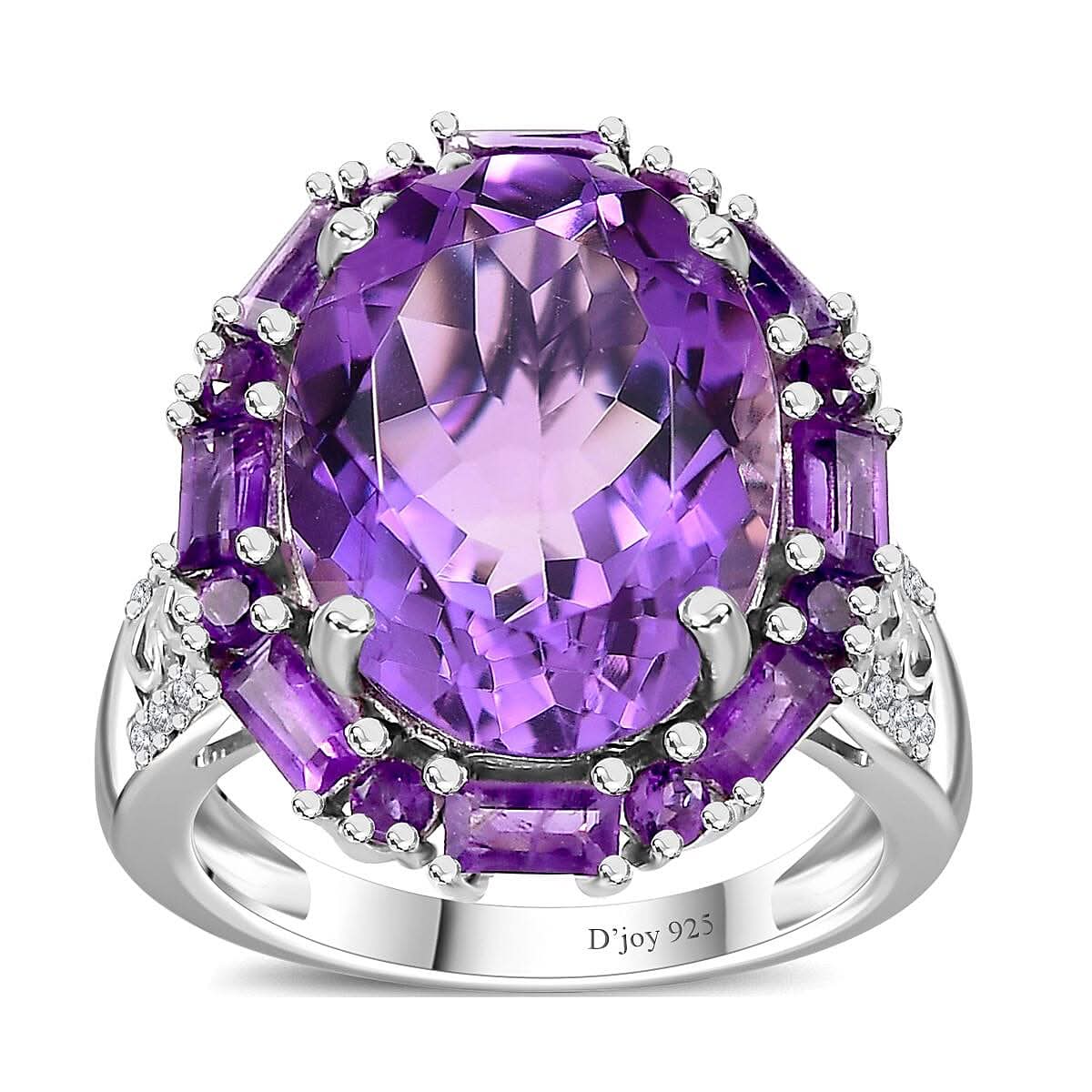 African Amethyst, White Zircon Solitaire Ring in Platinum Over Sterling Silver (Size 10.0) 11.10 ctw (1)