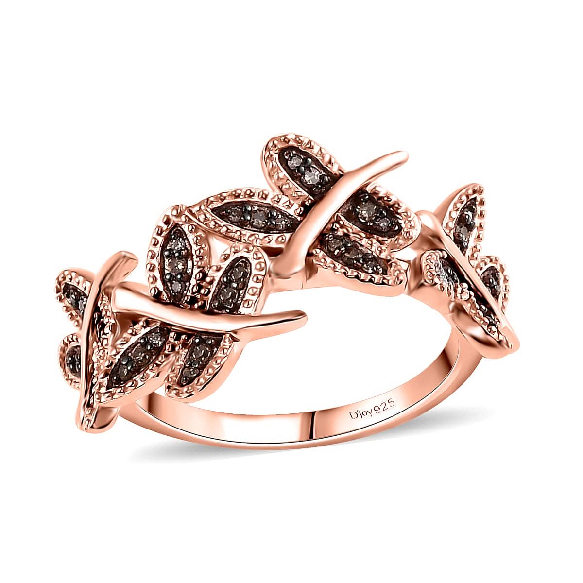 Natural Champagne Diamond Ring in Vermeil Rose Gold Over Sterling Silver (Size 10.0) 0.25 ctw