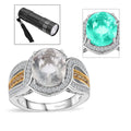 Mexican Hyalite Opal and Multi Gemstone Halo Ring in Vermeil YG and Platinum Over Sterling Silver (Size 10.0) with Free UV Flash Light 3.40 ctw - Sticky add to cart bar