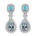 Premium Mangoro Aquamarine and Multi Gemstone Dangling Earrings in Platinum Over Sterling Silver 3.10 ctw - Sticky add to cart bar