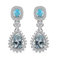 Premium Mangoro Aquamarine and Multi Gemstone Dangling Earrings in Platinum Over Sterling Silver 3.10 ctw