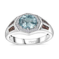 Premium Aqua Kyanite, Brown and White Zircon Men's Ring in Platinum Over Sterling Silver (Size 12.0) 2.35 ctw