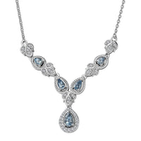 Santa Maria Aquamarine and White Zircon Halo Necklace 18-20 Inches in Platinum Over Sterling Silver 1.35 ctw