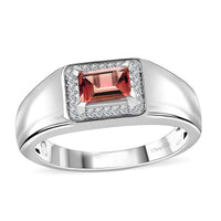Blush Tourmaline and Moissanite Men's Ring in Platinum Over Sterling Silver (Size 10.0) 1.10 ctw