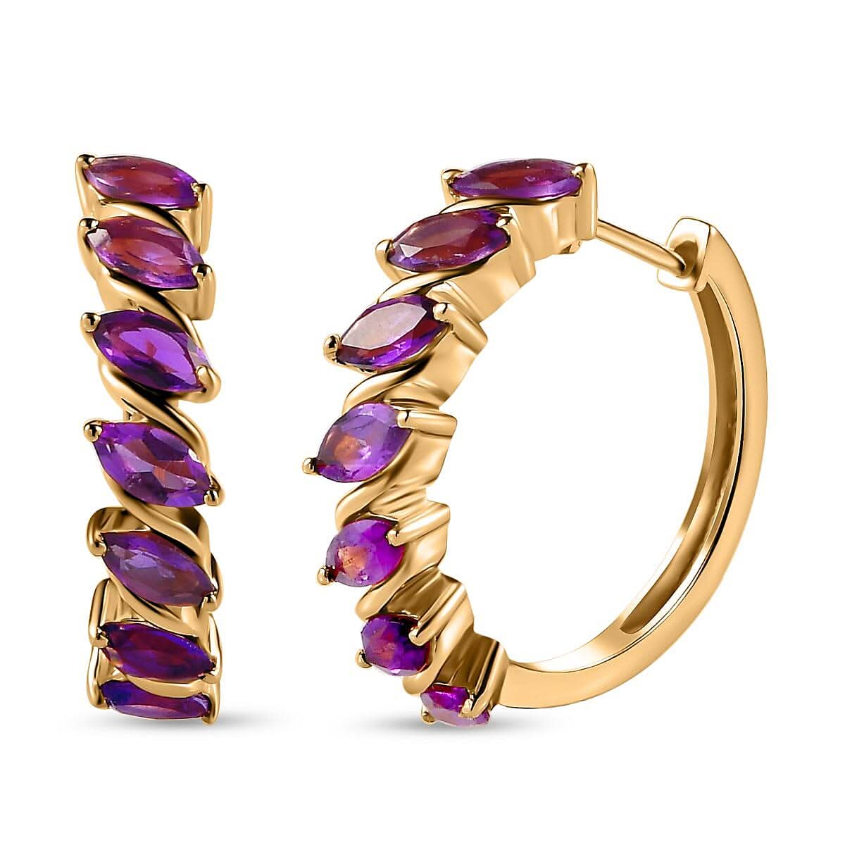 African Amethyst Hoop Earrings in Vermeil YG Over Sterling Silver 4.20 ctw