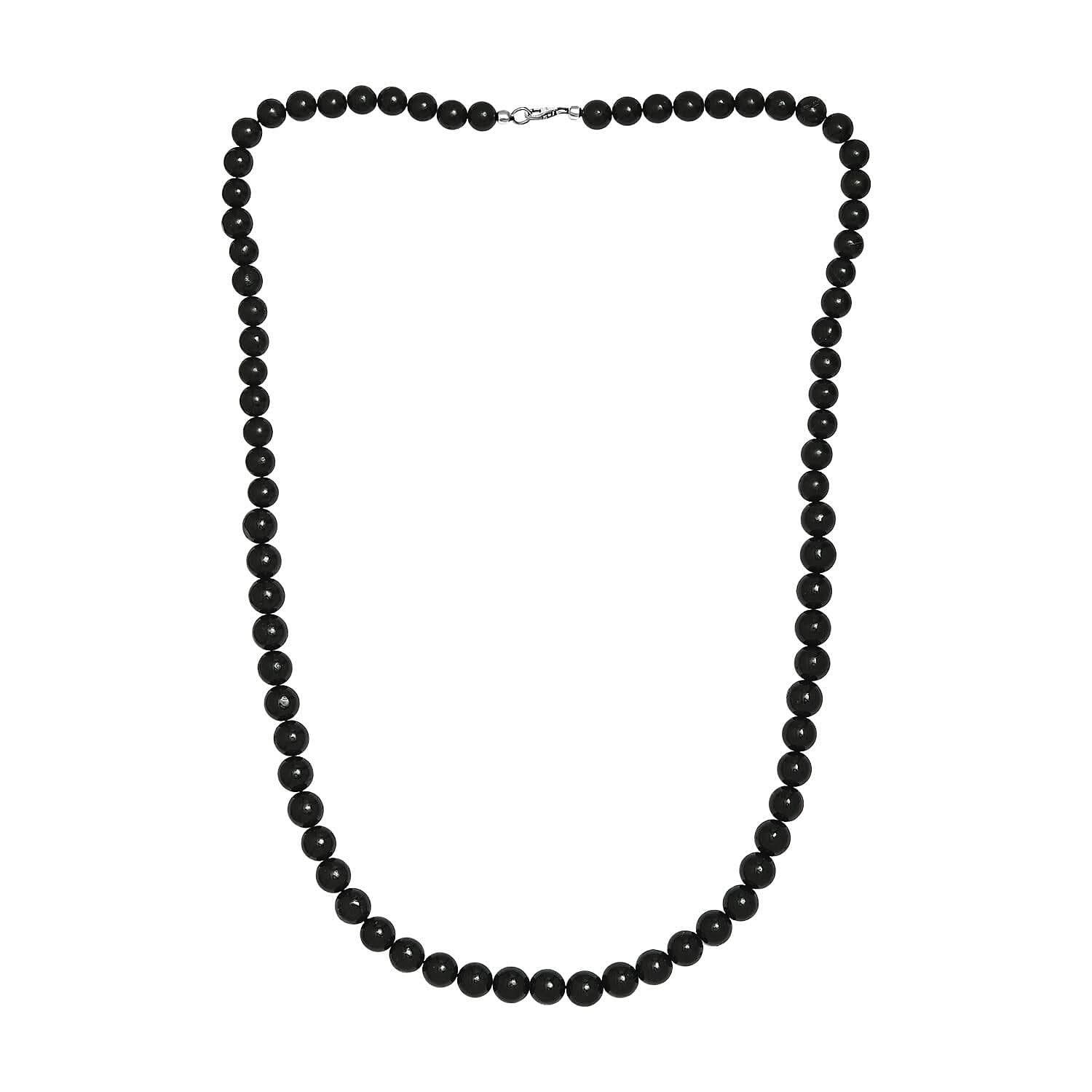 Shungite Beaded Necklace 30 Inches in Rhodium Over Sterling Silver 400.00 ctw