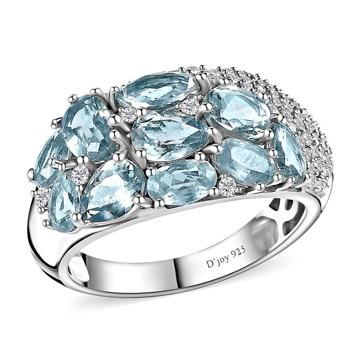 Premium Aqua Kyanite and Moissanite Ring in Platinum Over Sterling Silver (Size 6.0) 4.40 ctw