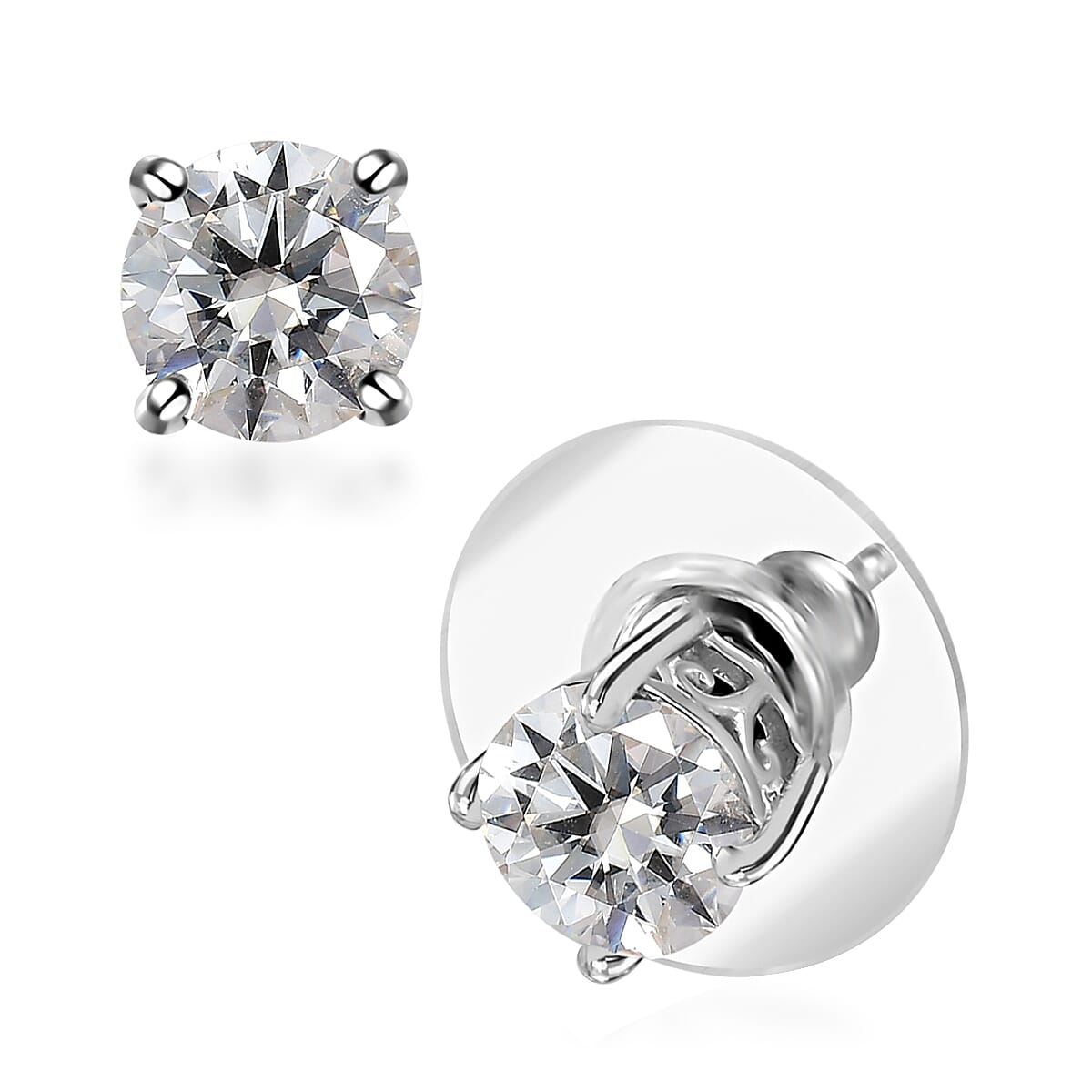 Moissanite Solitaire Stud Earrings in Platinum Over Sterling Silver 1.50 ctw (1)