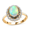 Premium Ethiopian Welo Opal and Multi Diamond Floral Ring in Vermeil Yellow Gold Over Sterling Silver (Size 10.0) 1.40 ctw - Sticky add to cart bar