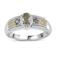 Narsipatnam Alexandrite and Multi Gemstone Ring in Platinum Over Sterling Silver (Size 10.0) 0.60 ctw
