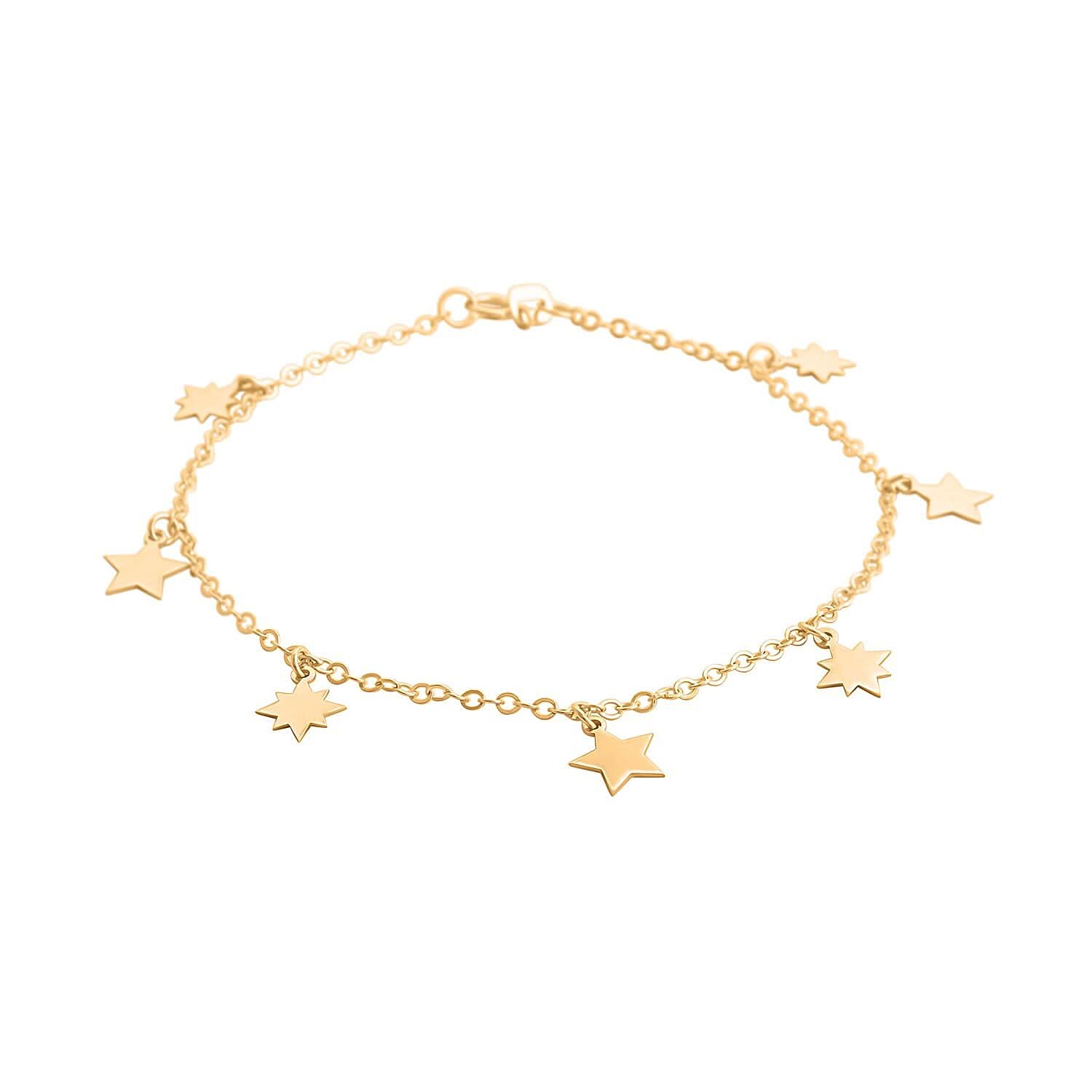 14K Yellow Gold 8mm Glitter Dangling Star Bracelet (7.00 In) 1.55 Grams