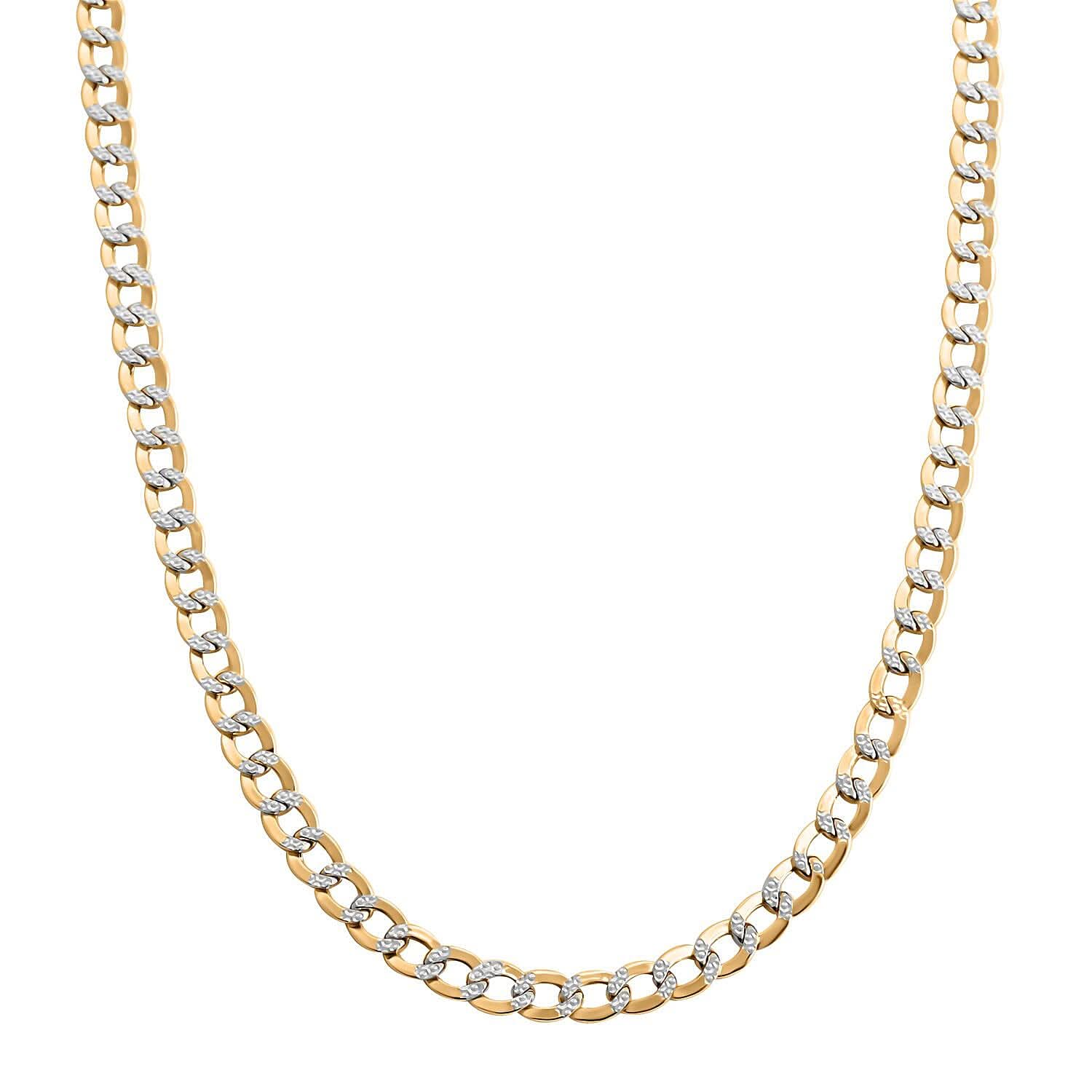 14K Yellow and White Gold Cuban White Pave Chain Necklace 24 Inches 8.63 Grams