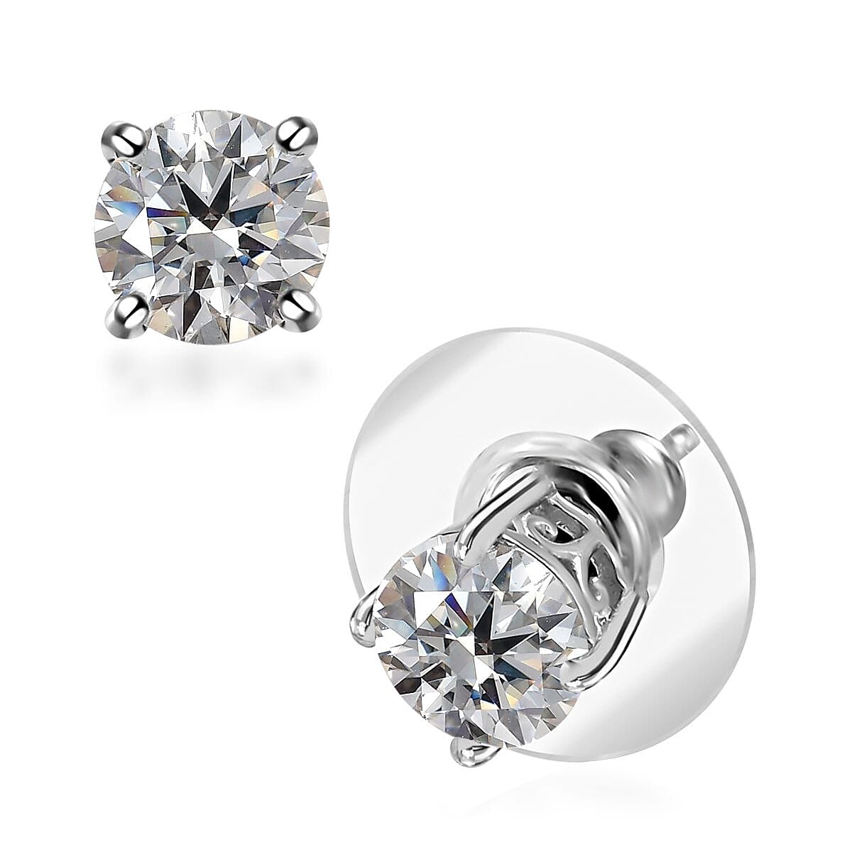 Moissanite Solitaire Stud Earrings in Platinum Over Sterling Silver
