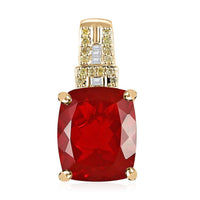 Luxoro 10K Yellow Gold AAA Crimson Fire Opal, I2 Natural Yellow and White Diamond Pendant 3.85 ctw