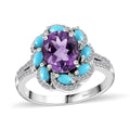 Premium Rose De France Amethyst and Multi Gemstone Ring in Platinum Over Sterling Silver (Size 10.0) 3.70 ctw - Sticky add to cart bar
