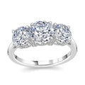 One Time Only Moissanite (Rnd 7mm) 3 Stone Ring in Platinum Over Sterling Silver (Size 10.0) 2.85 ctw - Sticky add to cart bar