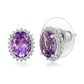 Premium Rose De France Amethyst and White Zircon Halo Stud Earrings in Platinum Over Sterling Silver 2.60 ctw - Sticky add to cart bar
