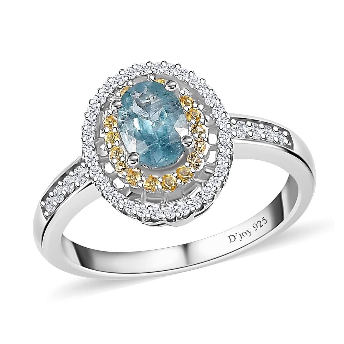 Premium Marine Kyanite, Multi Gemstone Ring in Platinum Over Sterling Silver (Size 10.0) 1.35 ctw