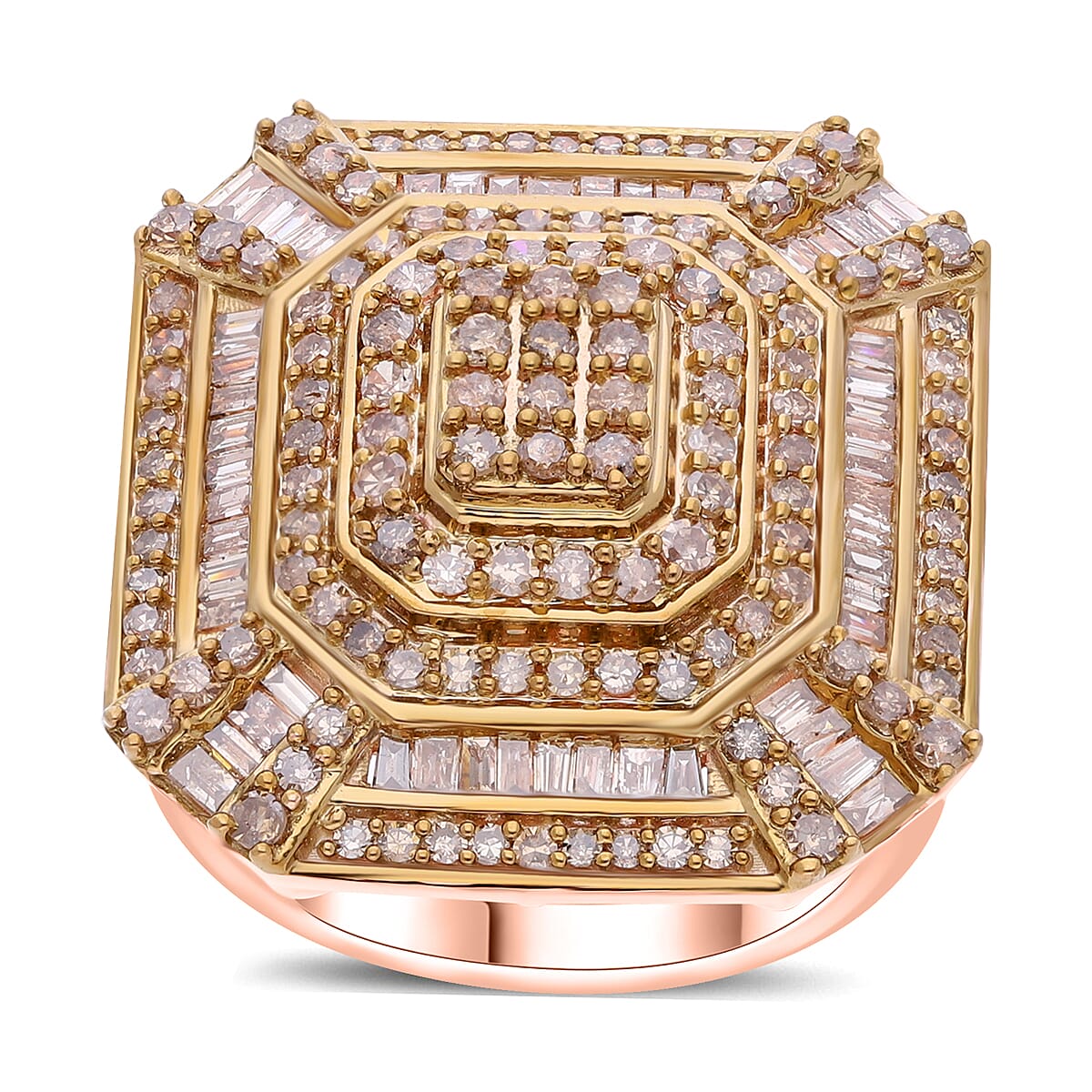 Natural Champagne Diamond Ring in Vermeil Rose Gold Over Sterling Silver (Size 10.0) 1.50 ctw (1)