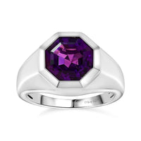 African Amethyst Solitaire Men's Ring in Platinum Over Sterling Silver (Size 14.0) 6.90 ctw