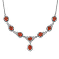 Crimson Fire Opal and White Zircon Halo Necklace 18-20 Inches in Platinum Over Sterling Silver 2.35 ctw - Sticky add to cart bar