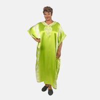 TLV Winlar Citrine Color Embroidered Long Satin Kaftan - One Size Fits Most