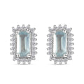 Aqua Kyanite and White Zircon Halo Stud Earrings in Platinum Over Sterling Silver 1.10 ctw - Sticky add to cart bar