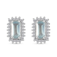 Aqua Kyanite and White Zircon Halo Stud Earrings in Platinum Over Sterling Silver 1.10 ctw