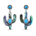Bali Legacy Sleeping Beauty Turquoise and Abalone Shell Cactus Earrings in Sterling Silver 3.30 ctw - Sticky add to cart bar