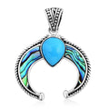 Bali Legacy Sleeping Beauty Turquoise and Abalone Shell Squash Blossom Pendant without Chain in Sterling Silver 2.90 ctw - Sticky add to cart bar