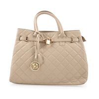 Badgley Mishka Beige Vegan Leather Quilted Shoulder Bag (14"x11"x5")