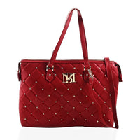 Badgley Mishka Burgundy Vegan Leather Quilted Shoulder Bag with Zip Top (18"x10.5"x6")