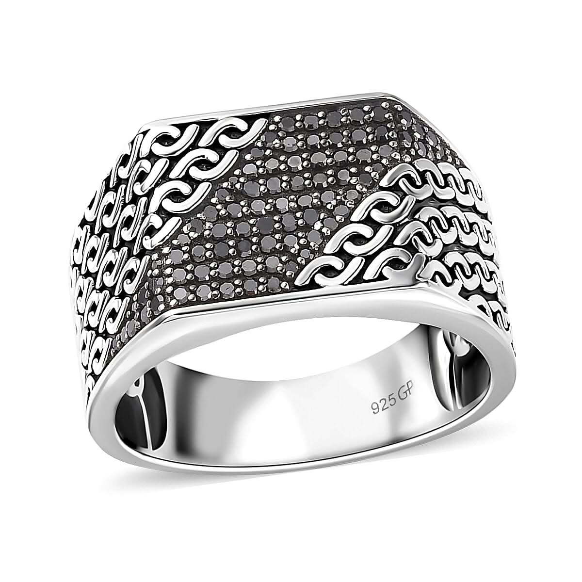 Black Diamond (IR) Ring in Platinum Over Sterling Silver (Size 10.0) 0.50 ctw