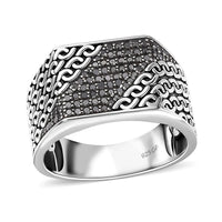 Black Diamond (IR) Ring in Platinum Over Sterling Silver (Size 10.0) 0.50 ctw