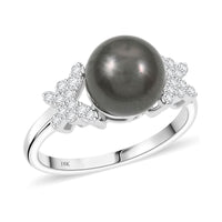Certified & Appraised Iliana 18K White Gold AAA Tahitian Pearl 10-10.5mm, Diamond (SI) Ring (Size 8.0) 0.26 ctw