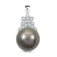 Certified & Appraised Iliana 18K White Gold AAA Tahitian Pearl 10-10.5mm and SI Diamond Pendant without Chain 0.13 ctw